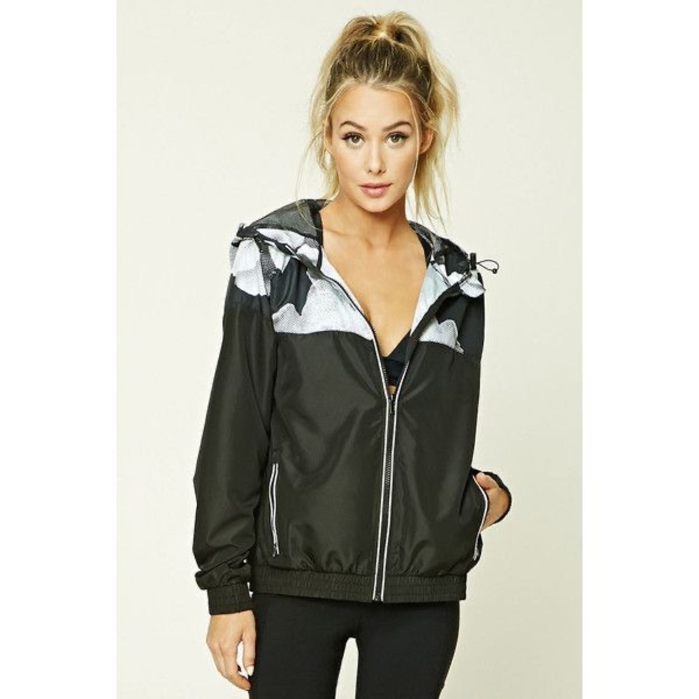Forever 21 black and white windbreaker jacket